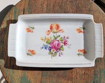 Vintage Floral Sugar and Creamer Tray marked CP Made in German Democratic Republic