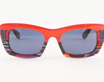 Rare Authentic Theo theo pine cat.2 19 51mm Red Multicolor Rectangular Sunglasses Belgium