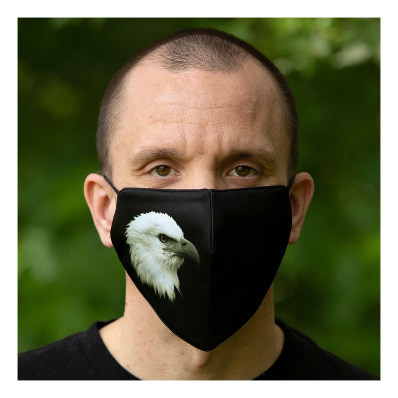 Eagle Face Mask Patriot July 4th Masks Cotton 3 Layer Black Etsy