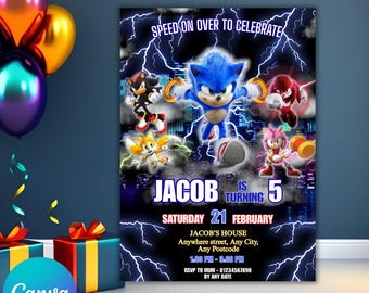 Sonic Digital Birthday Invitation Template, Editable Digital Download, Printable Kids Party Invite for Boys