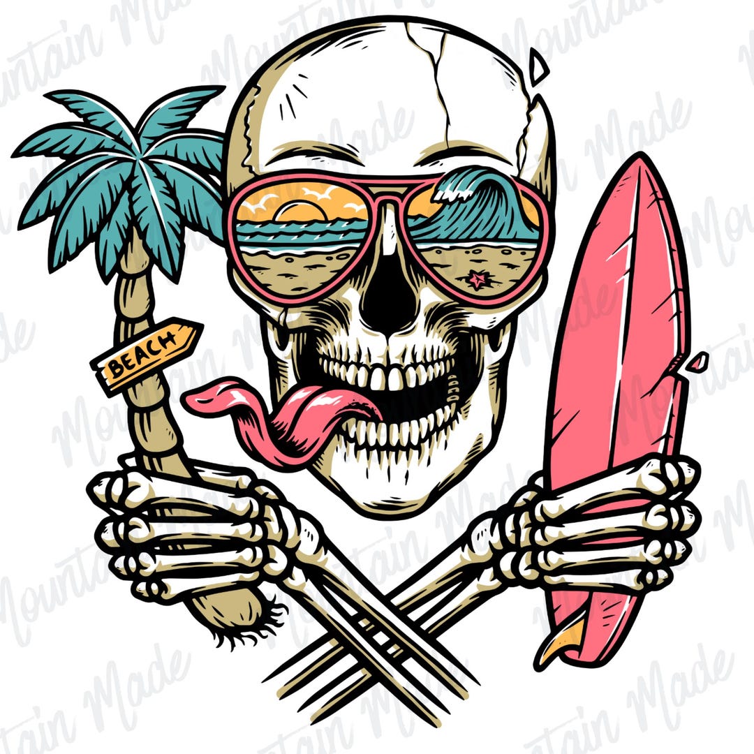 Beach Skull PNG – Surf Skeleton Clipart for Summer Shirts, Stickers ...