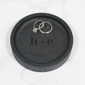 Personalized  Black Stained  Ring Dish, Custom Engraved Jewelry Organizer Tray, Anniversary Gift, Wedding Engagement Gift