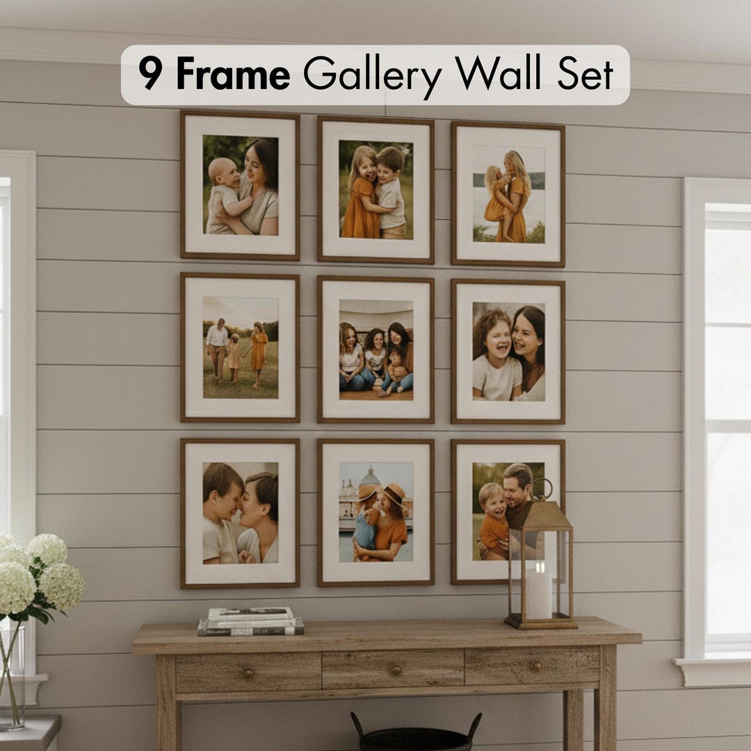 9 Frame Family Photo Gallery Wall Set, Matching Solid Wood Picture ...