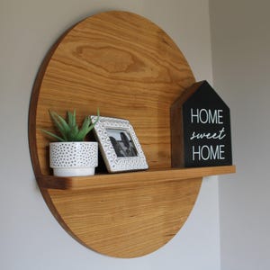 Solid Wood Round Wall Shelf, Various Sizes & Wood Types, Floating Decorative Display Shelf, Ideal for Displaying Decor, Plants, and More