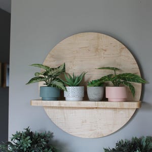 Maple Wood Round Wall Shelf | Handcrafted Floating Circle Shelf in Various Sizes | Minimalist Decorative Display for Modern Interiors