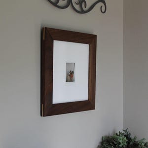 Walnut Instant Mini Film Picture Frame, Solid Hardwood Display 8x8 Frame Matted to 2x3, Handmade Thin Minimalist Design, Free Shipping