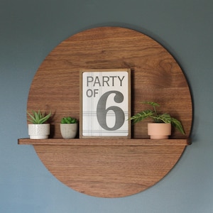 Walnut Wood Round Wall Shelf: Varied Sizes, Decorative Floating Display for Home Décor, Plants, Art, Organization