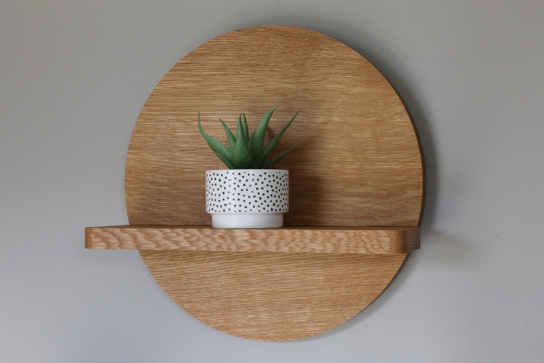 White Oak Wood Round Wall Shelf Varied Sizes Decorative Etsy