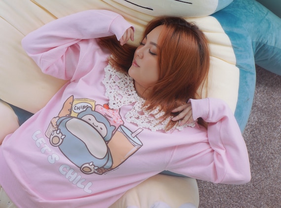 Kawaii Let’s Chill Lazy Day Anime Sweatshirt | Poke Inspired Cozy Apparel