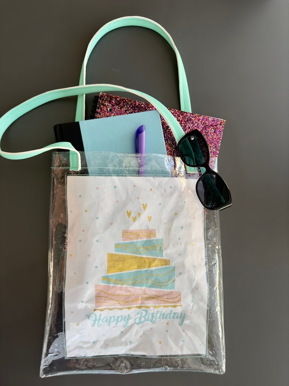 Clear Vinyl Tote Bag Crinkle Vinyl Bag Happy Birthday Gift 