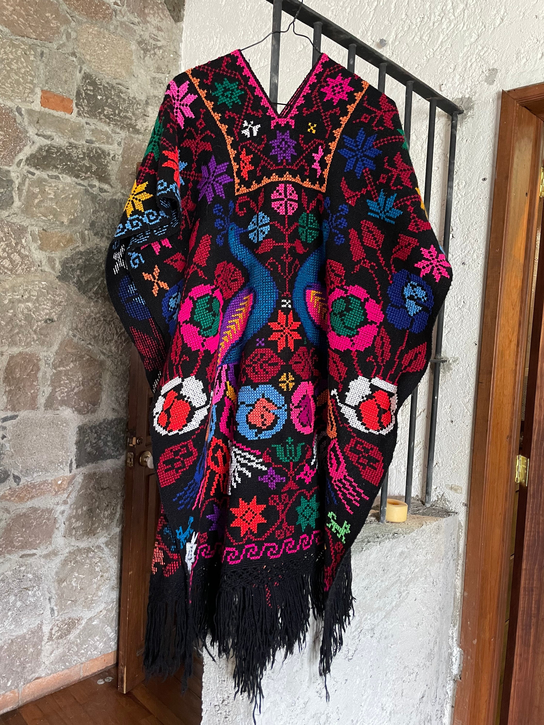 Chal poncho Artesanal Mexicano bordado a Mano Etsy