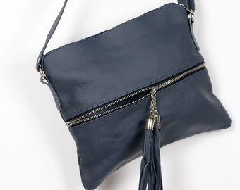 Bolsa transversal de couro azul marinho: bolsa de ombro pequena