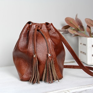 Leather Bucket Bag, Drawstring Bag, Leather Shoulder Bag, Handmade Bag, Leather Handbag,  Leather Purse, Small  Bucket Bag