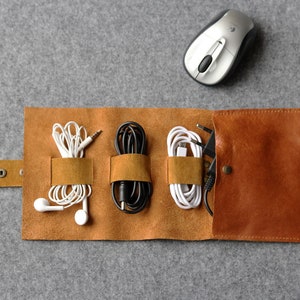 Case Pouch for Cord Headphone Holder Charger Organizer Earphone cover  Cable Organizer Leather Cord Holder Travel Accessories Organizer