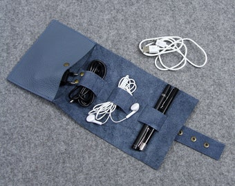 Cable Organizer Leather Cord Holder Travel Accessories Organizer Earphone cover Case Pouch for Cord  Charger Organizer Headphone Holder