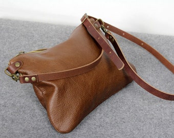 Brown leather purse, brown handbag Leather crossbody bag, Medium brown distressed leather purse, Shoulder bag for gift , soft leather bag