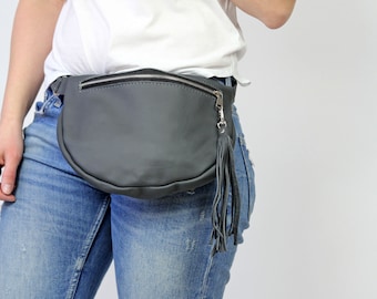 Leather Bumbag Waist Pouch Hip Bag, Small CrossBody Bag, Leather Bumbag, Waist Bum Bag, Black Fanny Pack, Leather Belt Bag - Gift for Her