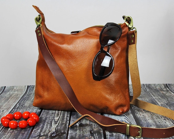 Tan Leather Crossbody Bag- Soft Leather Bag - Medium Bag Tan Leather Crossbody Bag- Soft Leather Bag - Medium Bag