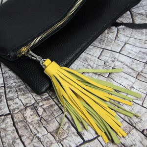 Yellow Leather tassel keychain, Large tassel, Yellow tassel far bag, Leather tassel keychain,Leather key fob, Leather tassel charm