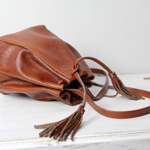 Small Brown  Leather Shoulder Bag, Leather Bucket Bag, Drawstring Bag, Handmade Bag, Leather Handbag,  Leather Purse, Small  Bucket Bag