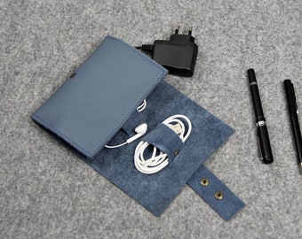 Italian Leather Cable Organizer: Travel Cord Holder & Earphone Case