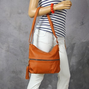 Leder Crossbody Tasche für Frauen mit Reißverschluss und verstellbarem Riemen, Kleiner Cross body, Orange Leder Boho Tasche mit Reißverschluss, Kleine Leder Geldbörse Bild 10