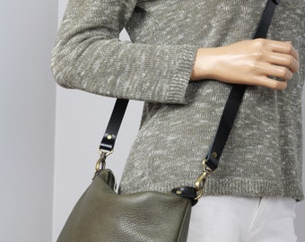 Olive Green Leather Crossbody Bag: Small Zipper Purse