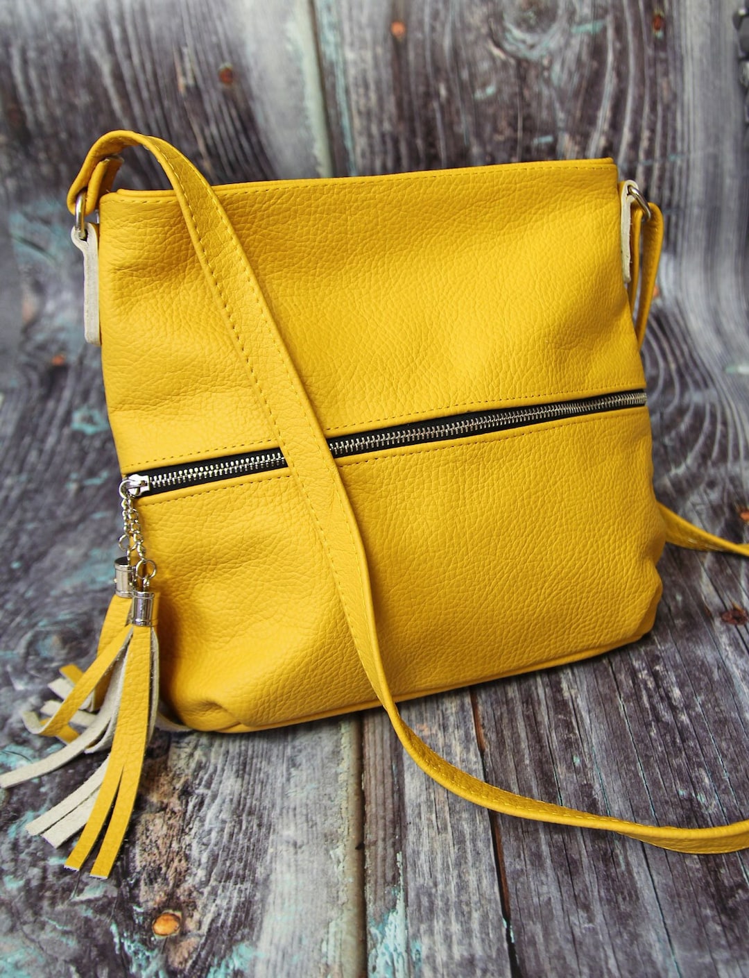 Leather Crossbody With Ziper and Adjustable Strap, Convertible Leather