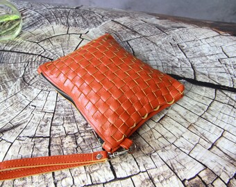 Braided Leather Makeup Bag: Woven Cosmetic Clutch, Toiletry Pouch