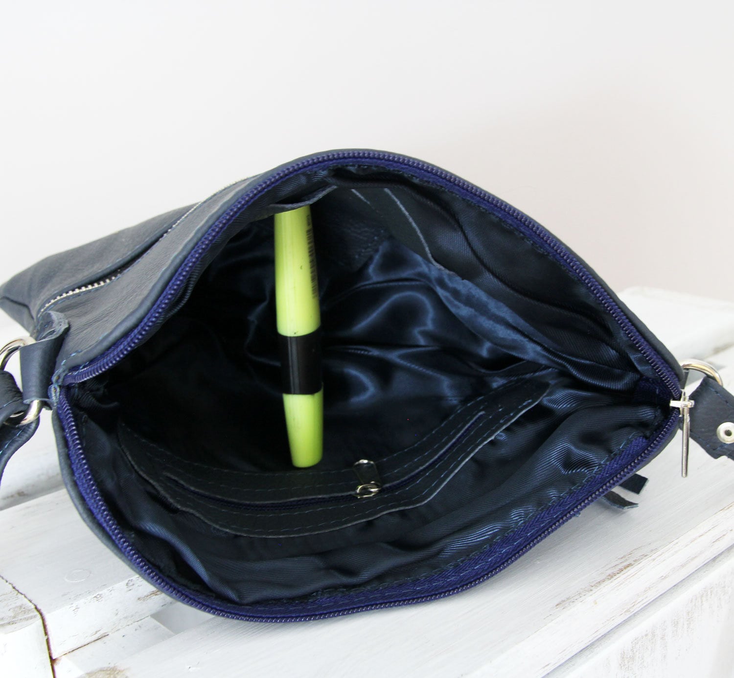 Small CROSSBODY BAG Navy Blue Leather Crossbody Bag Cross Body