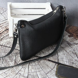 Black leather crossbody bag Leather bag Best selling Purse Very soft handmade leather shoulder bag leather crossbody purse image 9