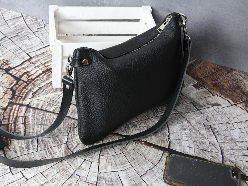 Black leather crossbody bag Leather bag Best selling Purse Very soft handmade leather shoulder bag leather crossbody purse image 9