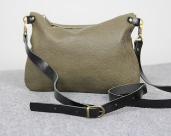 Olive Green Leather Crossbody Bag: Small Zipper Purse