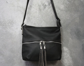 Dark Brown Leather Crossbody Bag: Small Zipper Purse