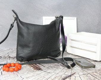 Black Leather Crossbody Bag: Soft Italian Leather, Everyday Purse