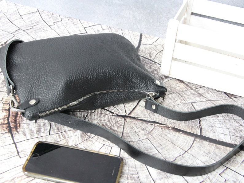 Black leather crossbody bag Leather bag Best selling Purse Very soft handmade leather shoulder bag leather crossbody purse image 2