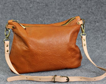 Leather crossbody bag, Tan leather purse, Medium bag for women gift for her