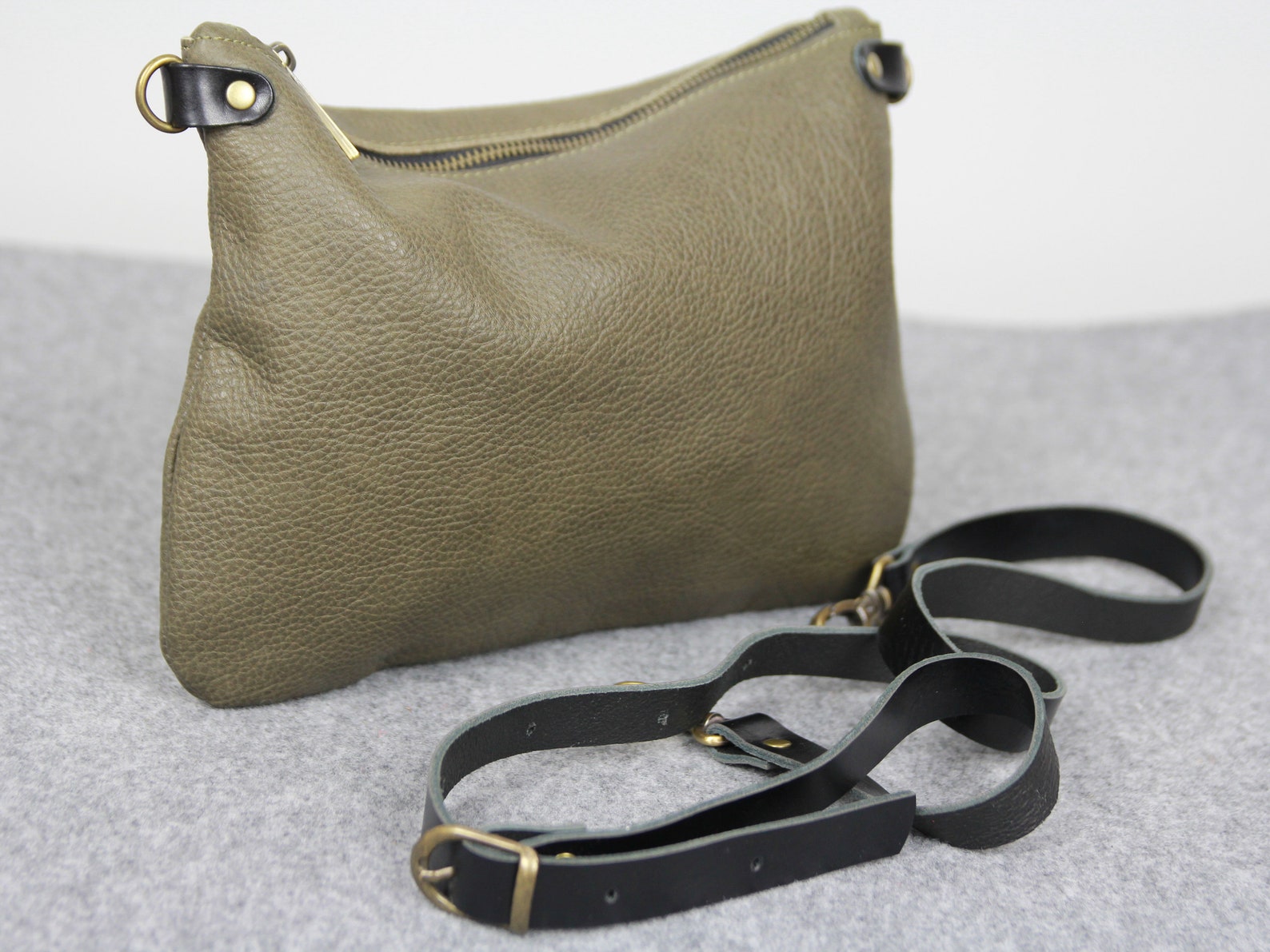 Small Leather Crossbody Bag Olive Green Leather Soft Etsy