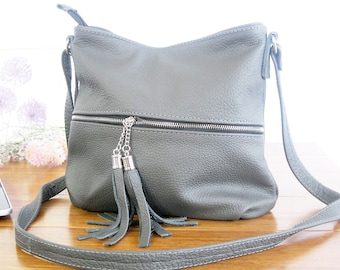 Leather crossbody bag for women  Light gray leather crossbody purse Small crossbody bag Fashion shoulder leather bag Boho bag