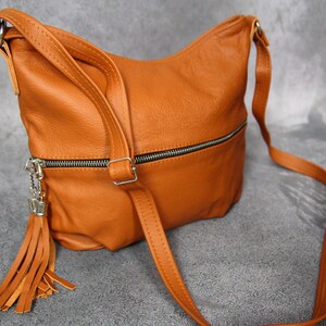 Leder Crossbody Tasche für Frauen mit Reißverschluss und verstellbarem Riemen, Kleiner Cross body, Orange Leder Boho Tasche mit Reißverschluss, Kleine Leder Geldbörse Bild 5