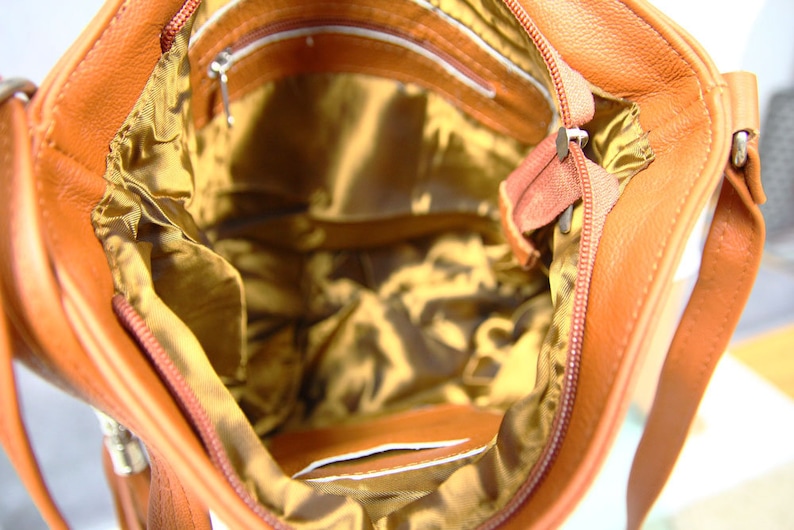 Leder Crossbody Tasche für Frauen mit Reißverschluss und verstellbarem Riemen, Kleiner Cross body, Orange Leder Boho Tasche mit Reißverschluss, Kleine Leder Geldbörse Bild 7