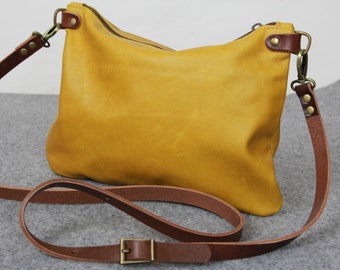 Small leather crossbody bag - soft leather bag - small zipper purse - crossbody purse. A great size for everyday essentials.