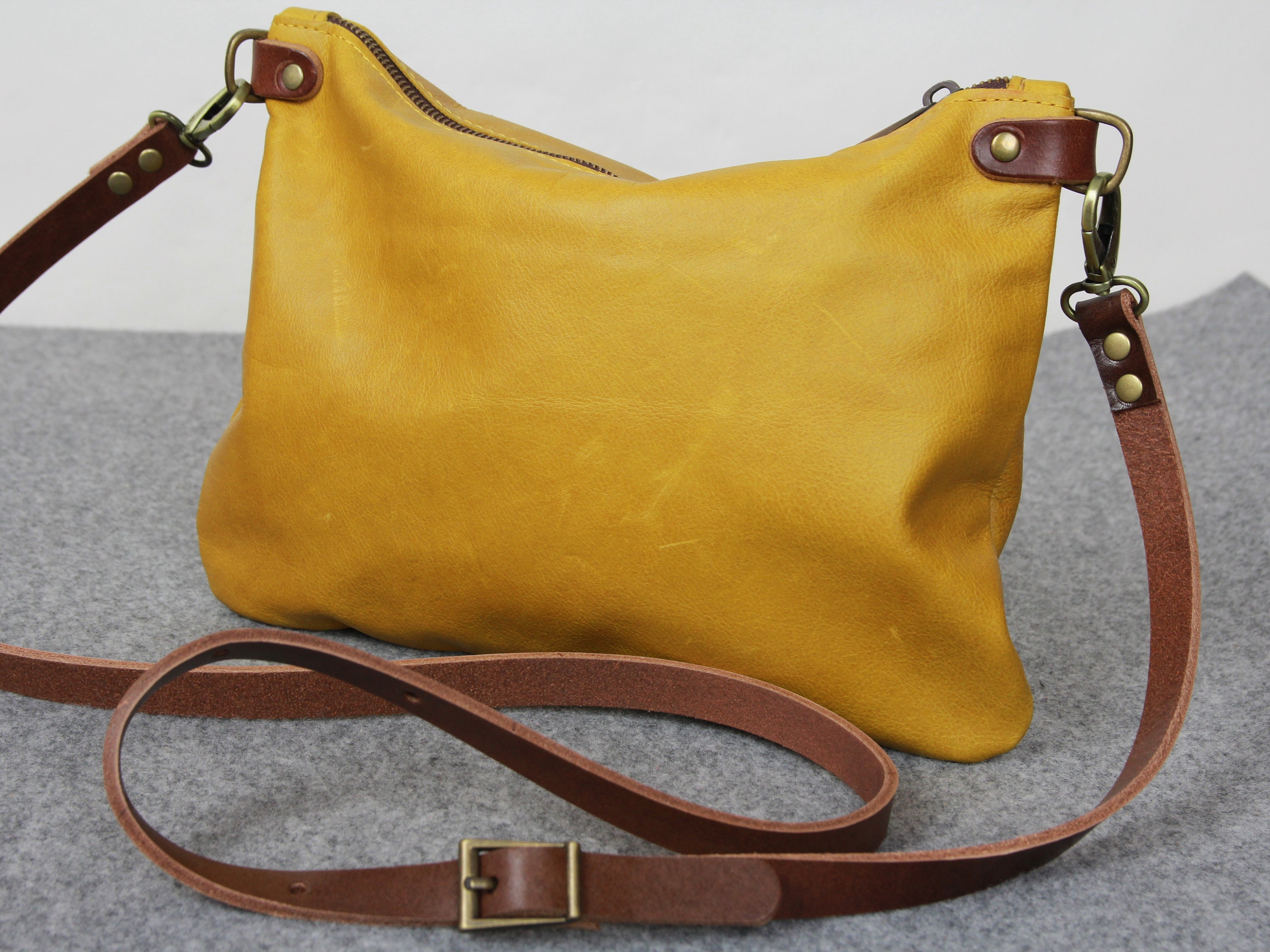 Small Leather Crossbody Bag Soft Leather Bag Small Zipper Etsy