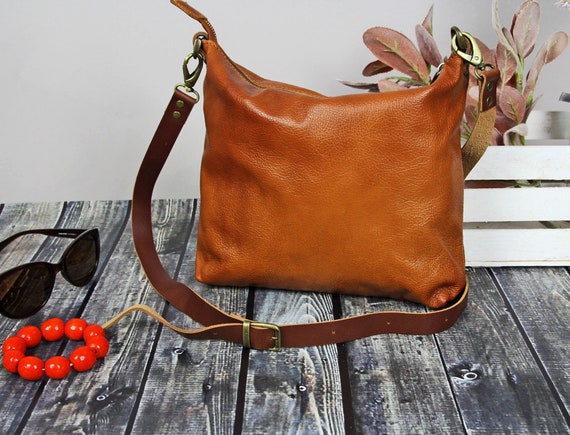 Small Tan Leather Hobo Bag - Slouchy Shoulder Purse | Laroll Bags