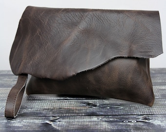 Leather Envelope Clutch, Leather Purses, Distressed Brown Leather  Clutch Bag Clutch Leather Purse Wristlet Purse  Gift For Her