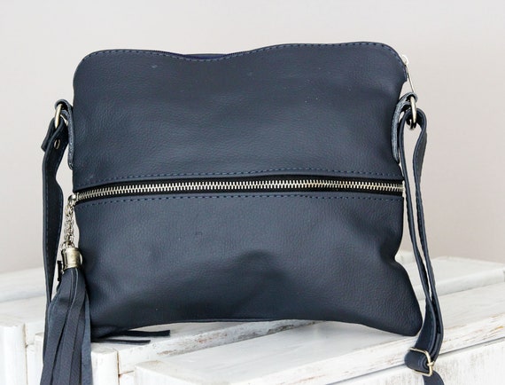 small navy leather crossbody bag