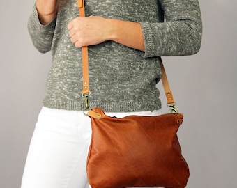 Distressed Italian Leather Crossbody Bag, Small Handmade Purse