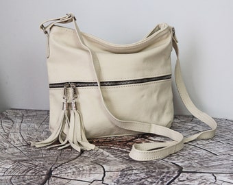 Leather Crossbody Bag: Small Zipper Purse with Adjustable Strap