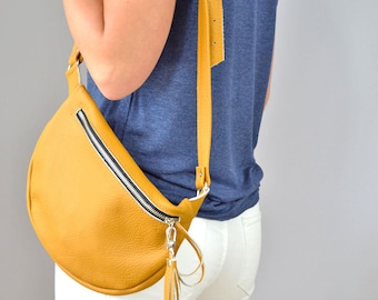 Yellow Leather Fanny Pack: Italian Leather Waist Belt Bag