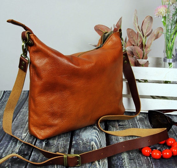 Women Crossbody Bag Leather Crossbody Purse Small Leather Crossbody Everyday Bag Cognac Brown Crossbody Handbag Etsy Ireland